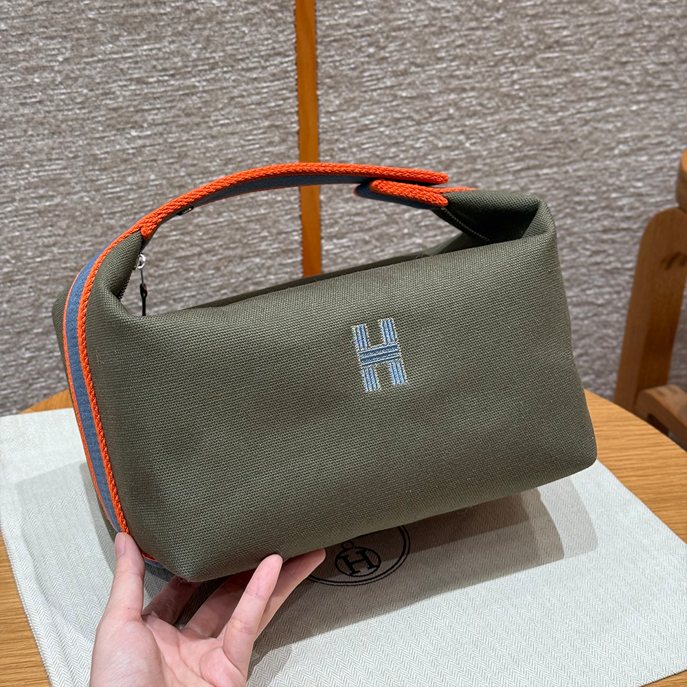 올수공 에르메스 브리드 어 브랙 파우치 GM Vert Forêt 페브릭 실버 하드웨어