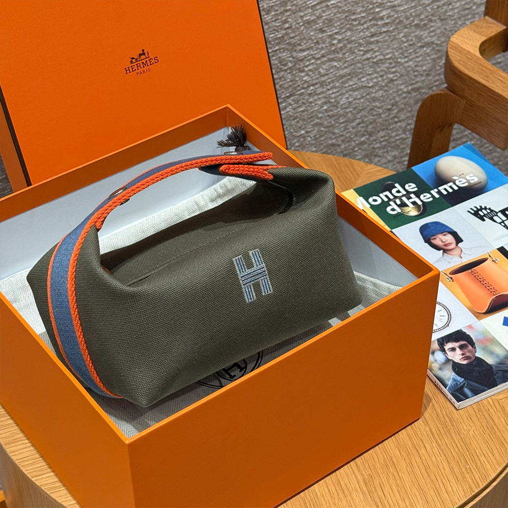 올수공 에르메스 브리드 어 브랙 파우치 PM Vert Forêt 페브릭 실버 하드웨어