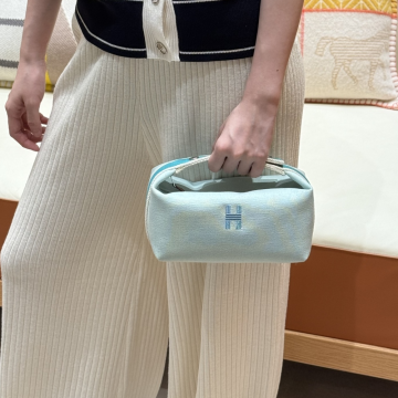 올수공 에르메스 브리드 어 브랙 파우치 PM eucalyptus 코튼 실버 하드웨어