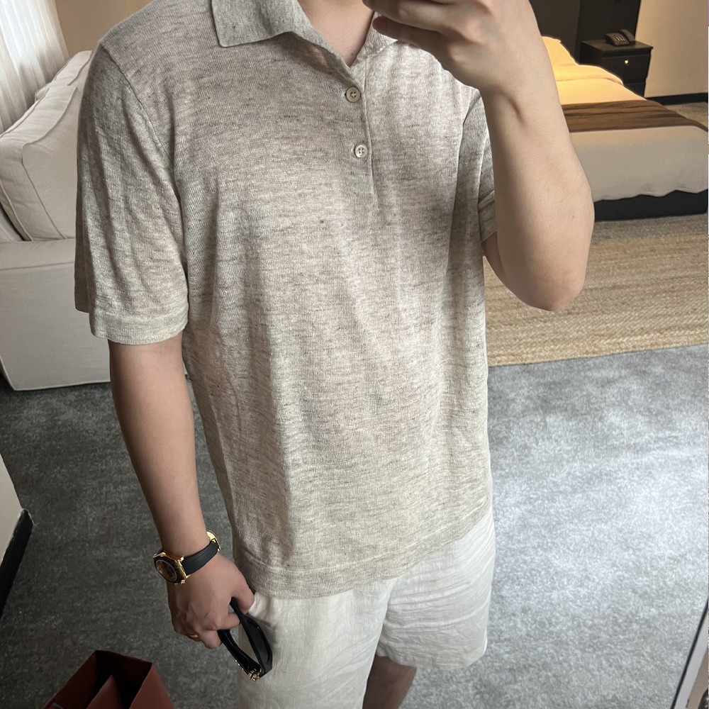 브루넬로 쿠치넬리 린넨 폴로 반팔 티셔츠