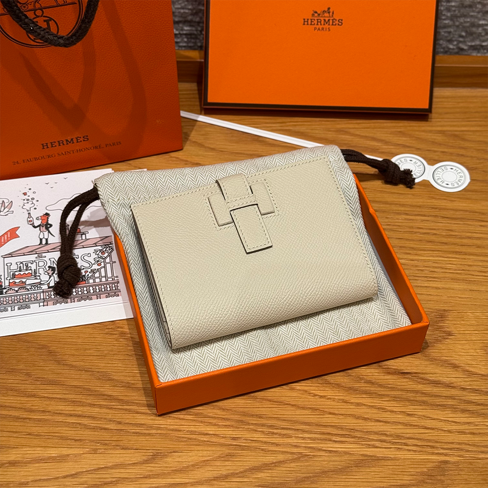 올수공 에르메스 뉴 파상트 반지갑 Craie 엡송 가죽 실버 하드웨어