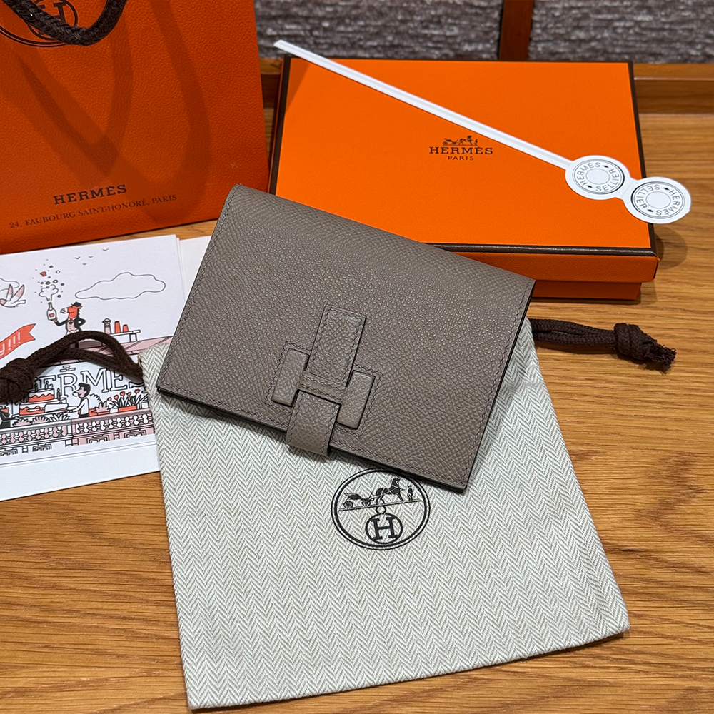 올수공 에르메스 뉴 파상트 반지갑 Gris Asphalted 엡송 가죽 실버 하드웨어