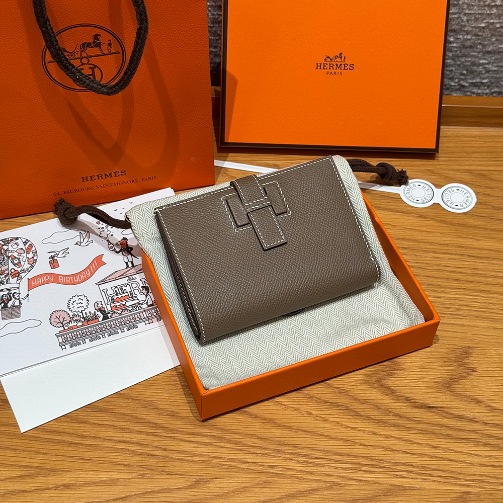 올수공 에르메스 뉴 파상트 반지갑 Etoupe 엡송 가죽 실버 하드웨어