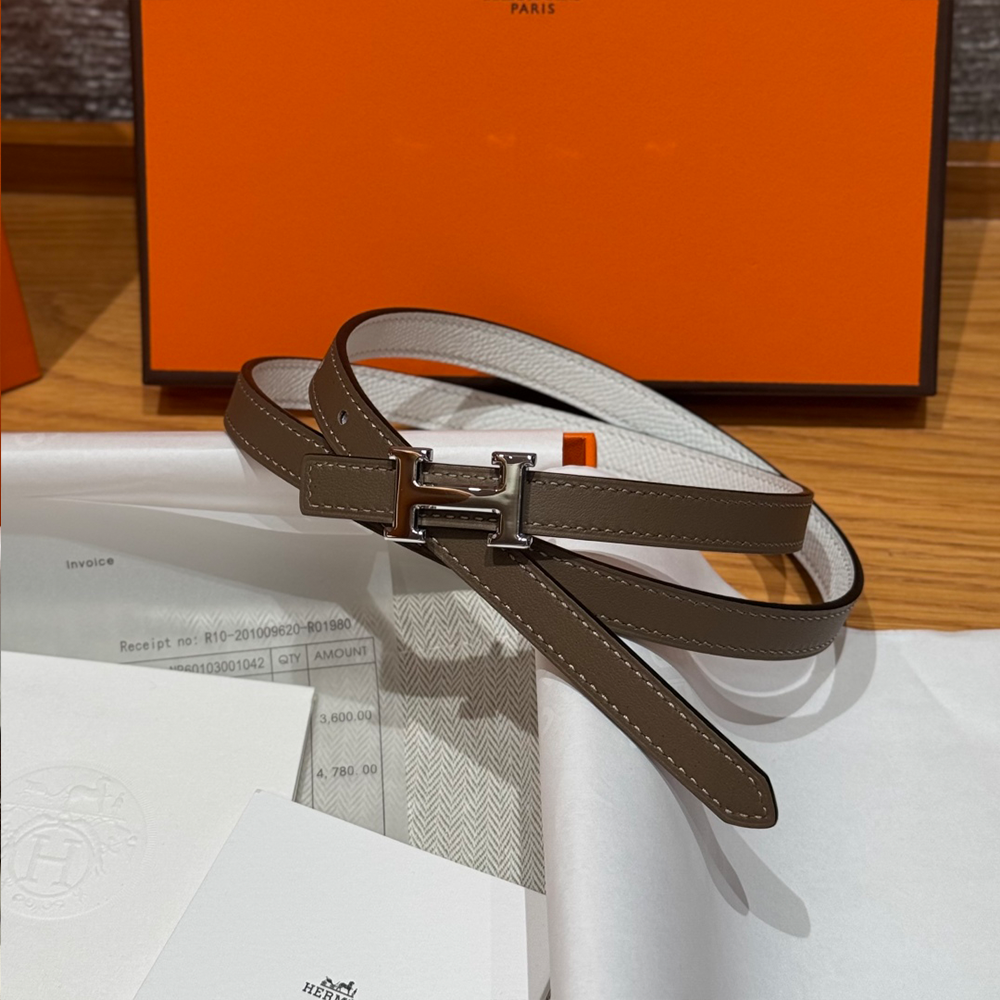 에르메스 H 버클 에토프 & 화이트 양면 벨트