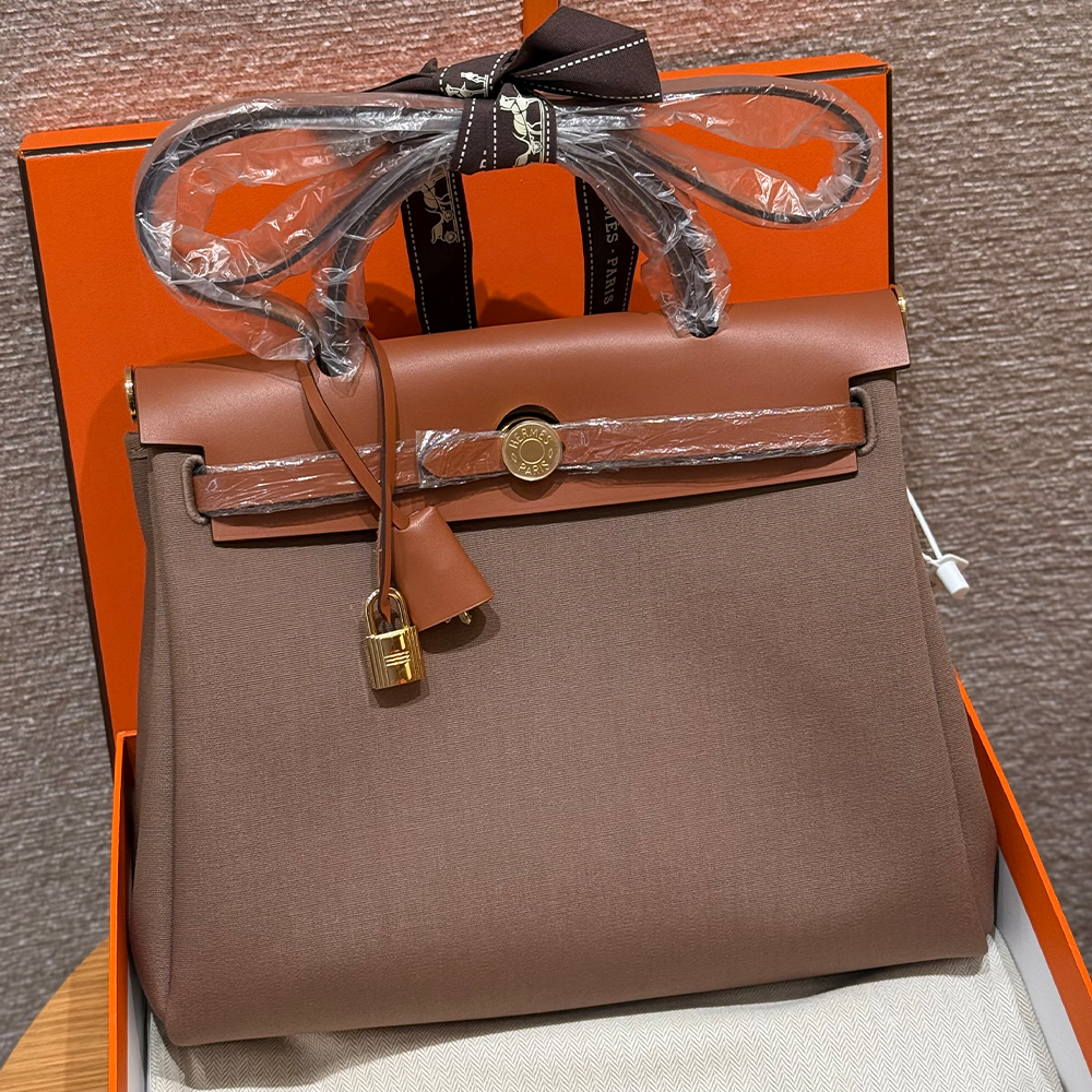 올수공 에르메스 에르백 31 Etoupe & Gold 캔버스 & 소가죽 골드 하드웨어