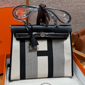 올수공 에르메스 에르백 31 noir & ecru 캔버스 & 소가죽 실버 하드웨어
