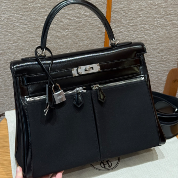 올수공 에르메스 켈리 라키스 noir 박스 가죽 실버 하드웨어