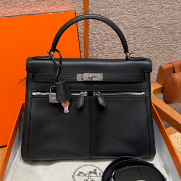 올수공 에르메스 켈리 라키스 noir 스위프트 가죽 실버 하드웨어