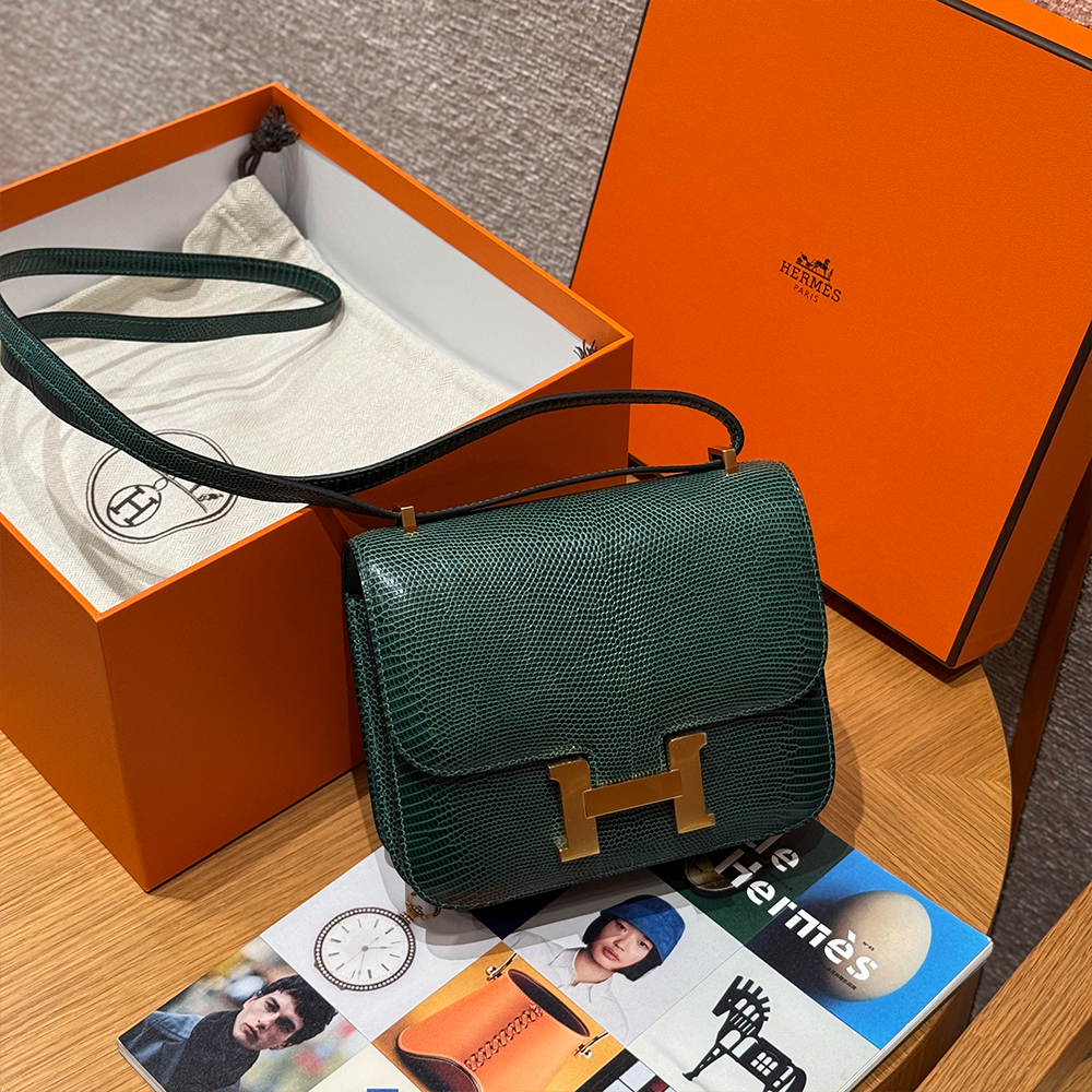 올수공 에르메스 콘스탄스 19 Vert cypress 리자드 가죽 골드 하드웨어