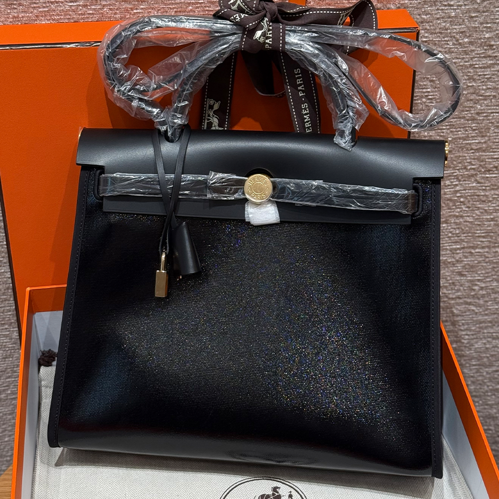 올수공 에르메스 에르백 31 Noir & Écru 캔버스 & 소가죽 골드 하드웨어