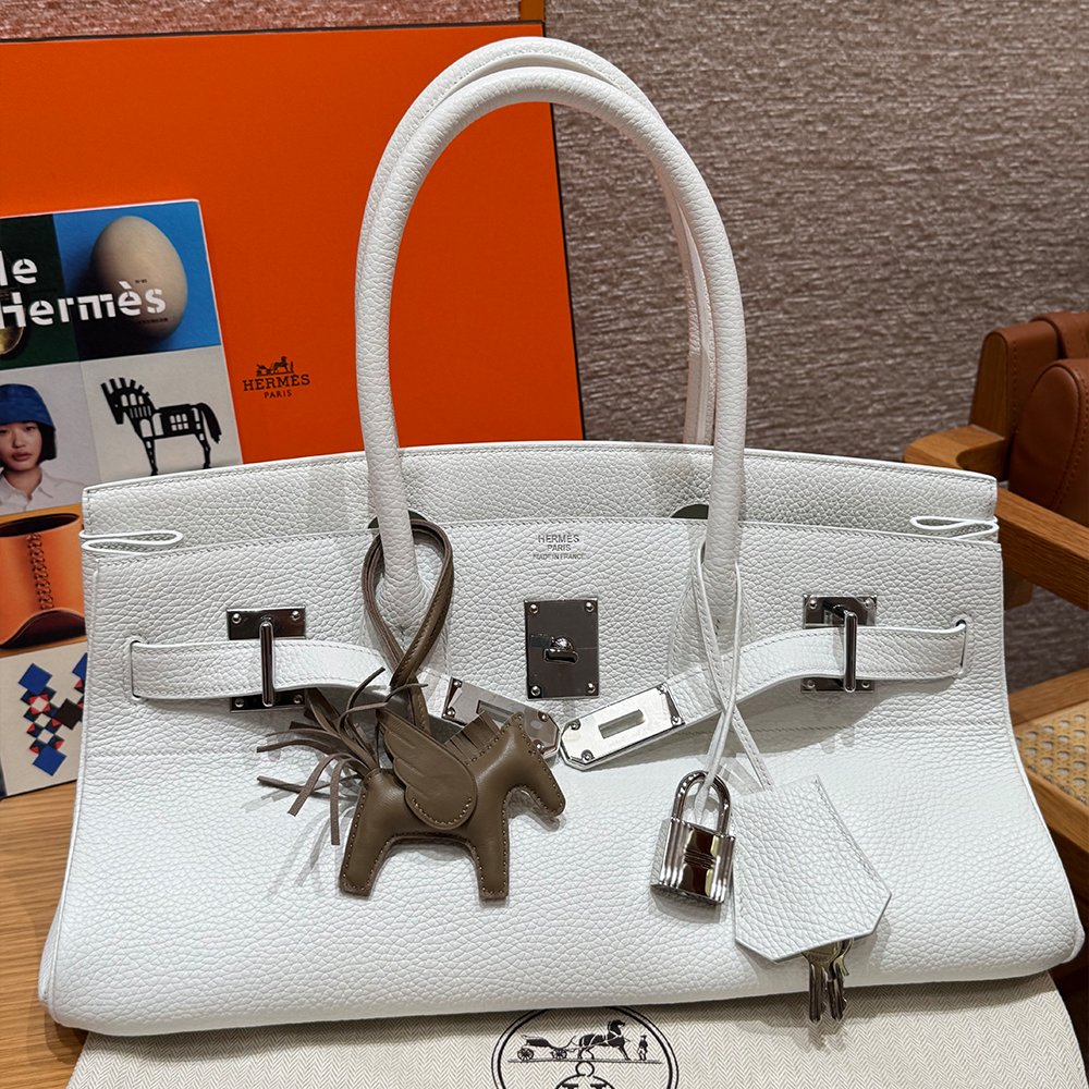 올수공 에르메스 숄더 버킨 백 42 Blanc 클레망스 가죽 실버 하드웨어