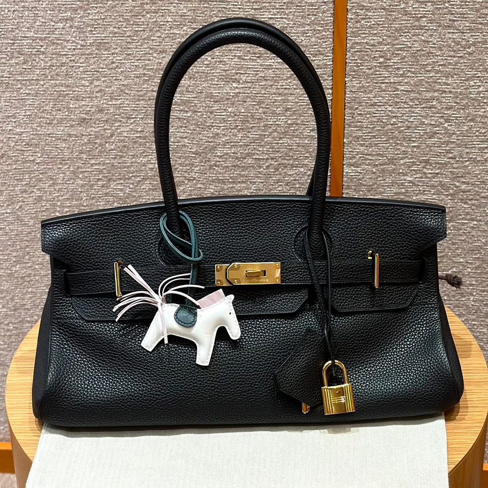 올수공 에르메스 숄더 버킨 백 42 Noir 클레망스 가죽 골드 하드웨어