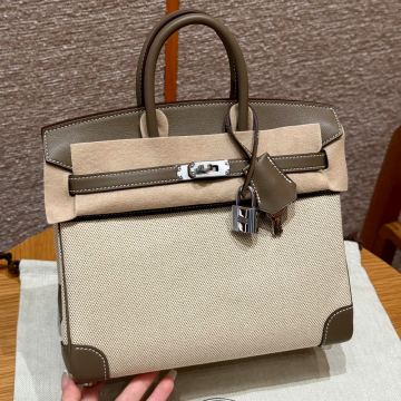 올수공 에르메스 버킨 25 Etoupe 스위프트 가죽 & 캔버스 실버 하드웨어